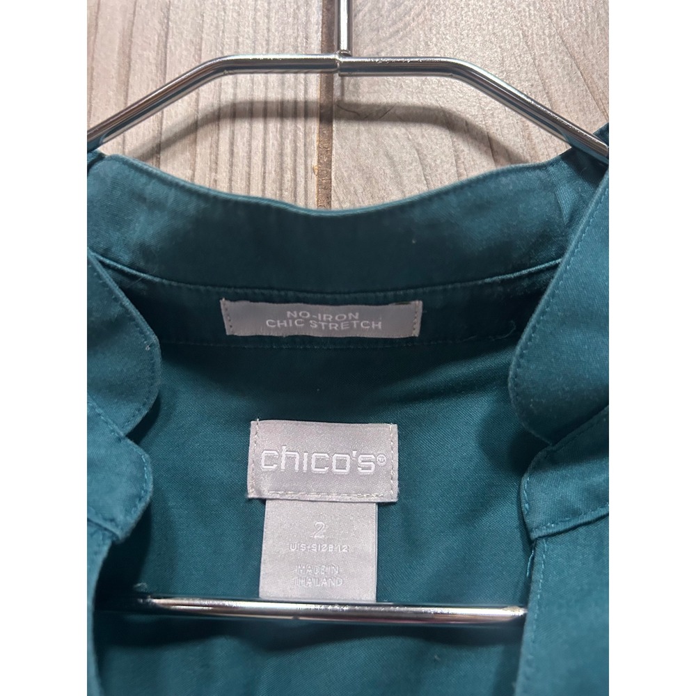 Chicos No Iron Chic Stretch Tunic Top Womens 2 L 12 Teal Green Floral V-Neck - Picture 4 of 7